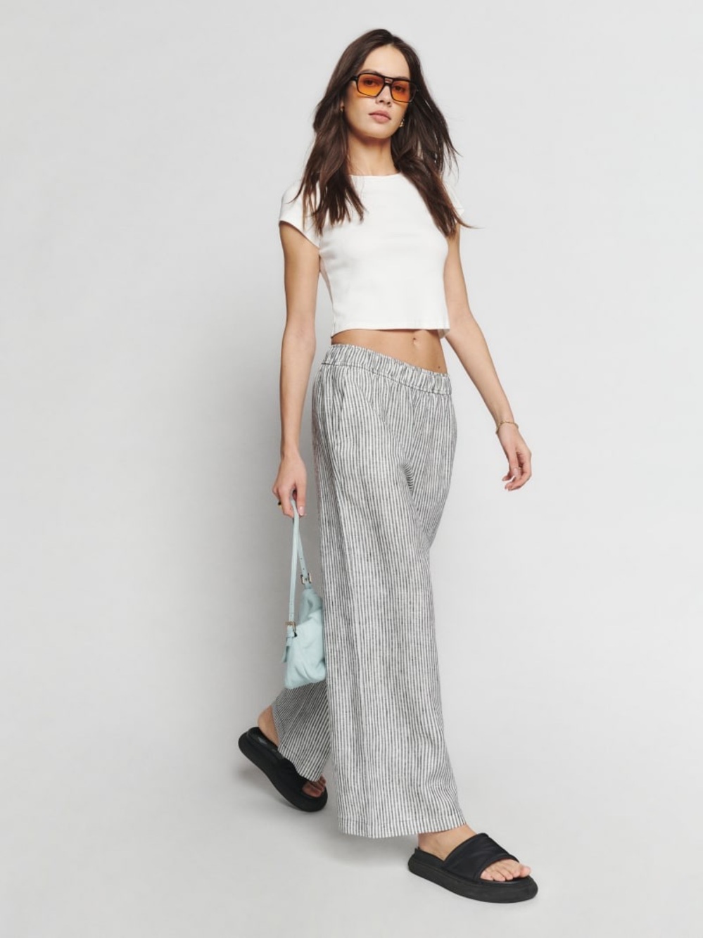 Arket Striped Drawstring Linen Blend Pants - Black/White